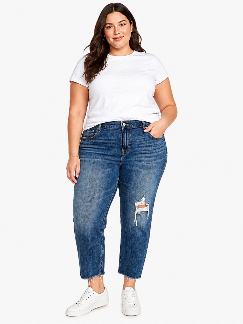 Old Navy Distressed Raw Hem Dark Wash Boyfriend Jeans Women’s Plus Size 16
